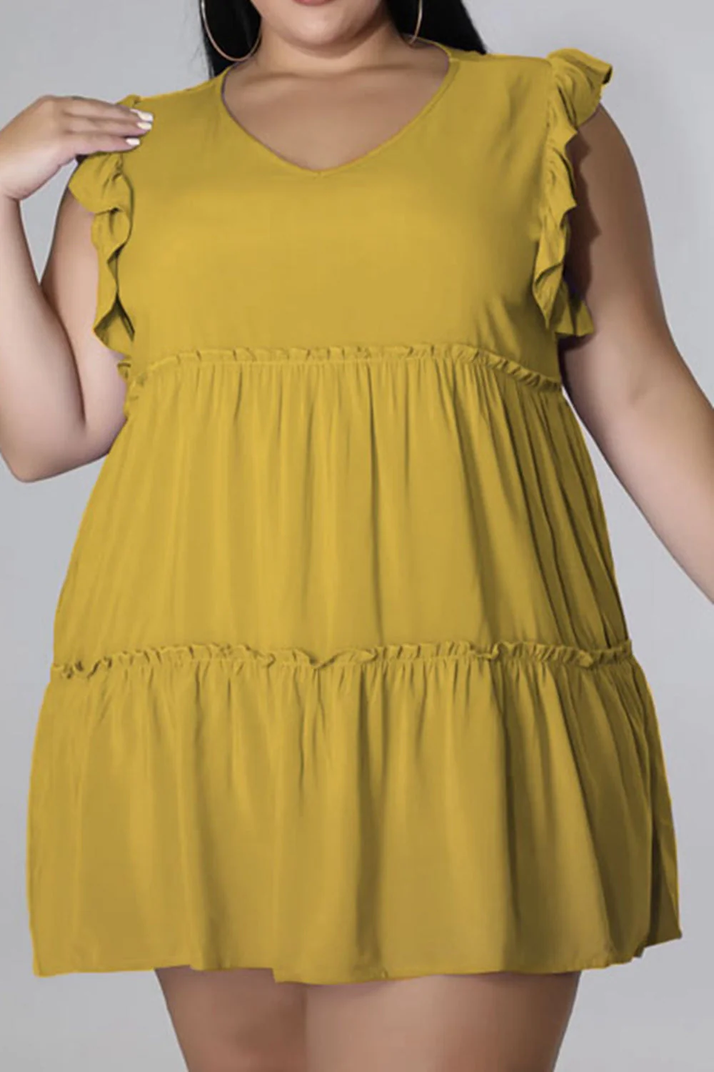 Plus Size V-Neck Frill Trim Mini Dress - Image 14