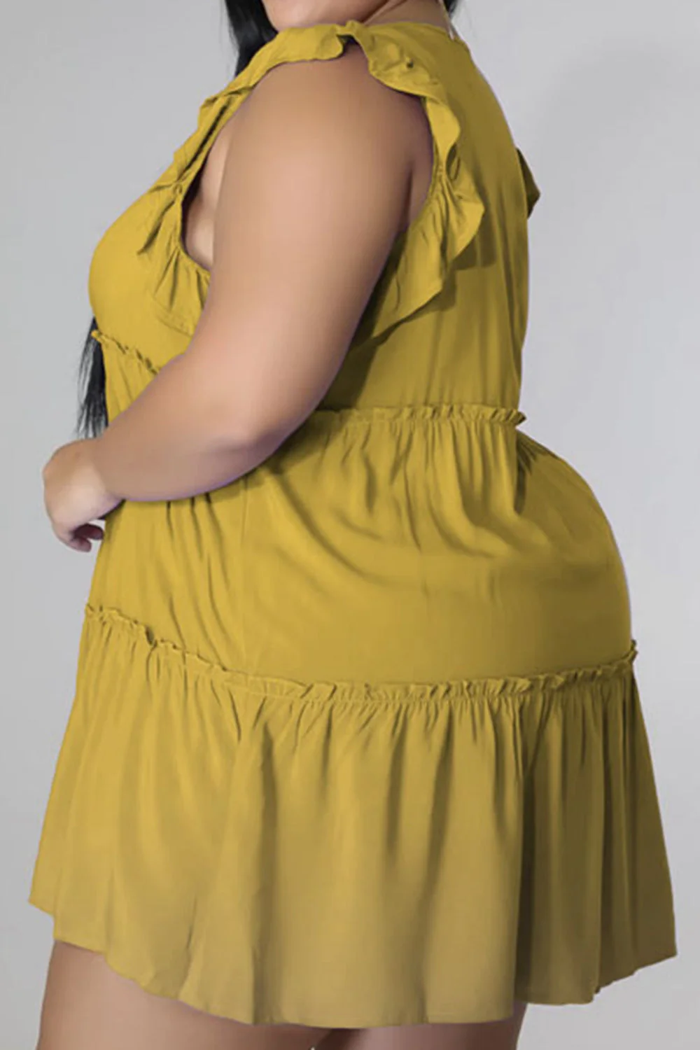 Plus Size V-Neck Frill Trim Mini Dress - Image 15