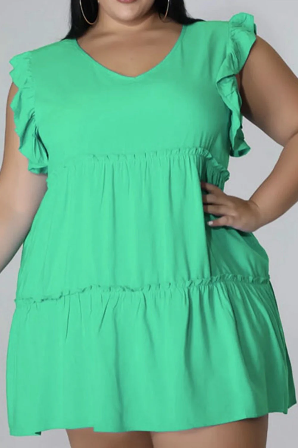 Plus Size V-Neck Frill Trim Mini Dress - Image 17