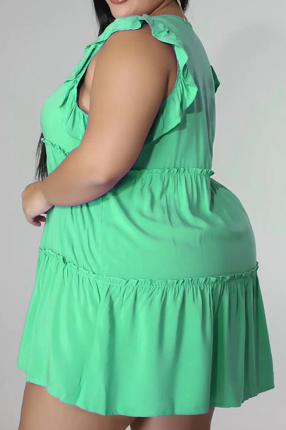 Plus Size V-Neck Frill Trim Mini Dress - Image 18