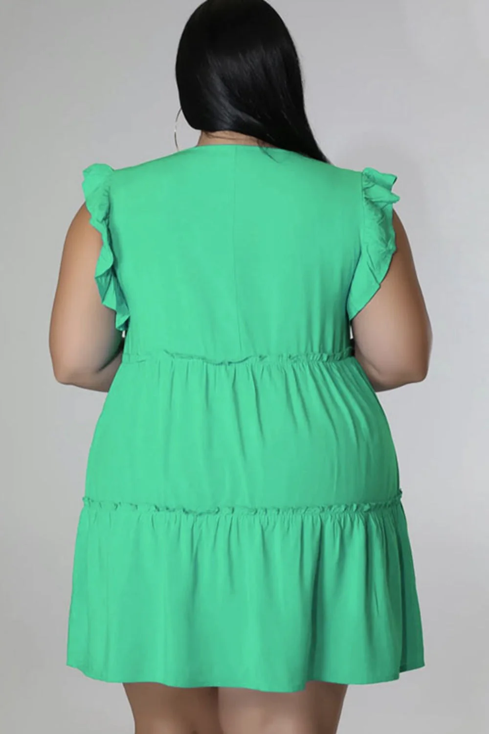 Plus Size V-Neck Frill Trim Mini Dress - Image 19