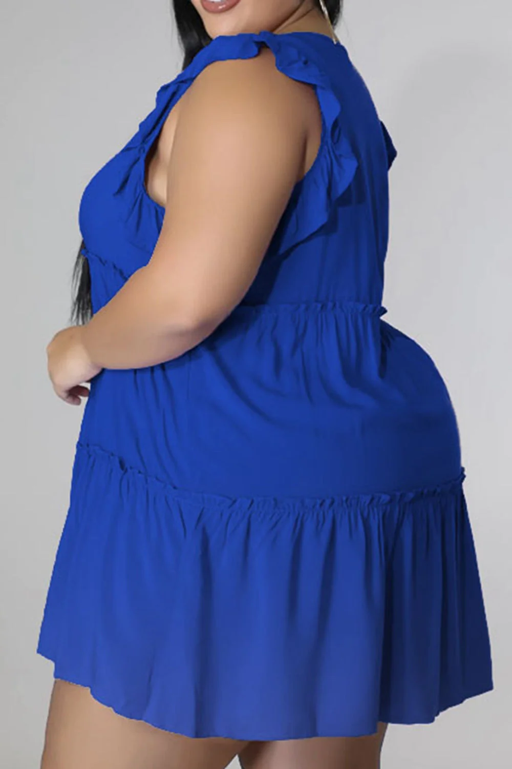 Plus Size V-Neck Frill Trim Mini Dress - Image 2