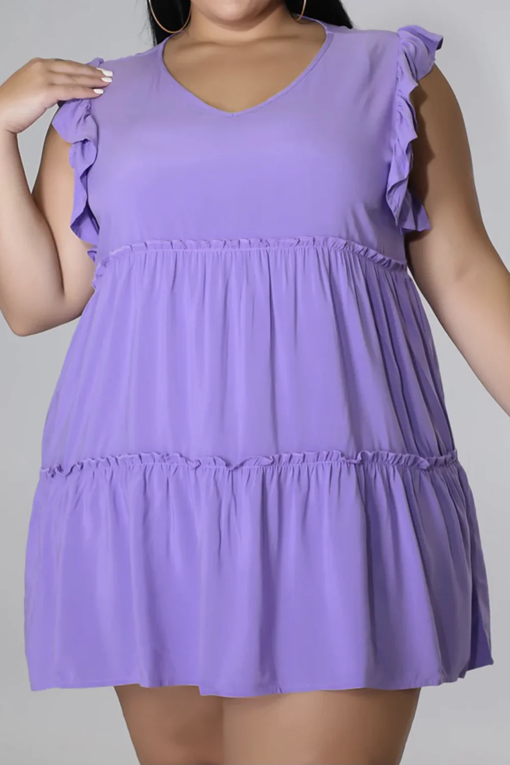 Plus Size V-Neck Frill Trim Mini Dress - Image 5