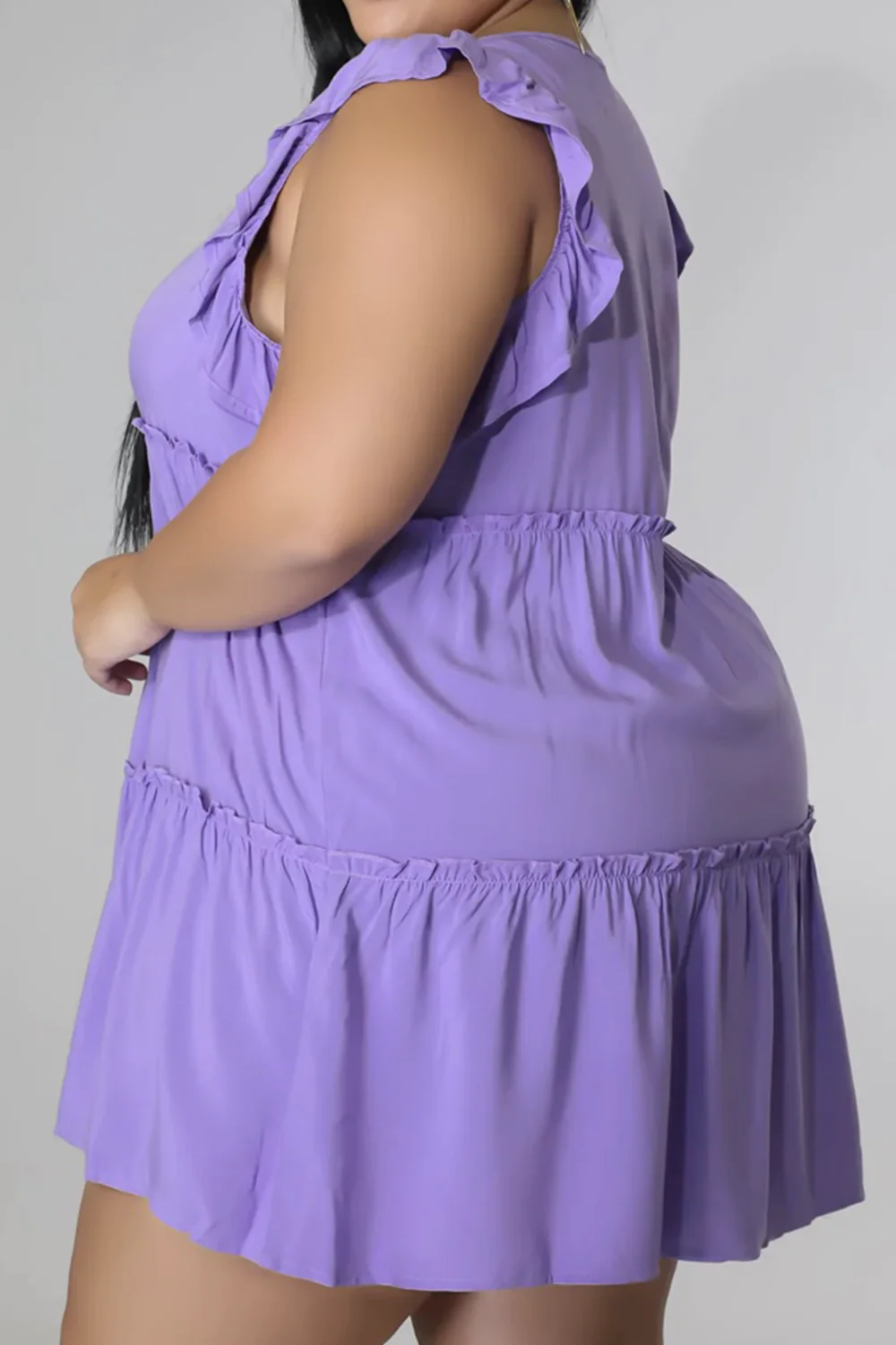 Plus Size V-Neck Frill Trim Mini Dress - Image 6