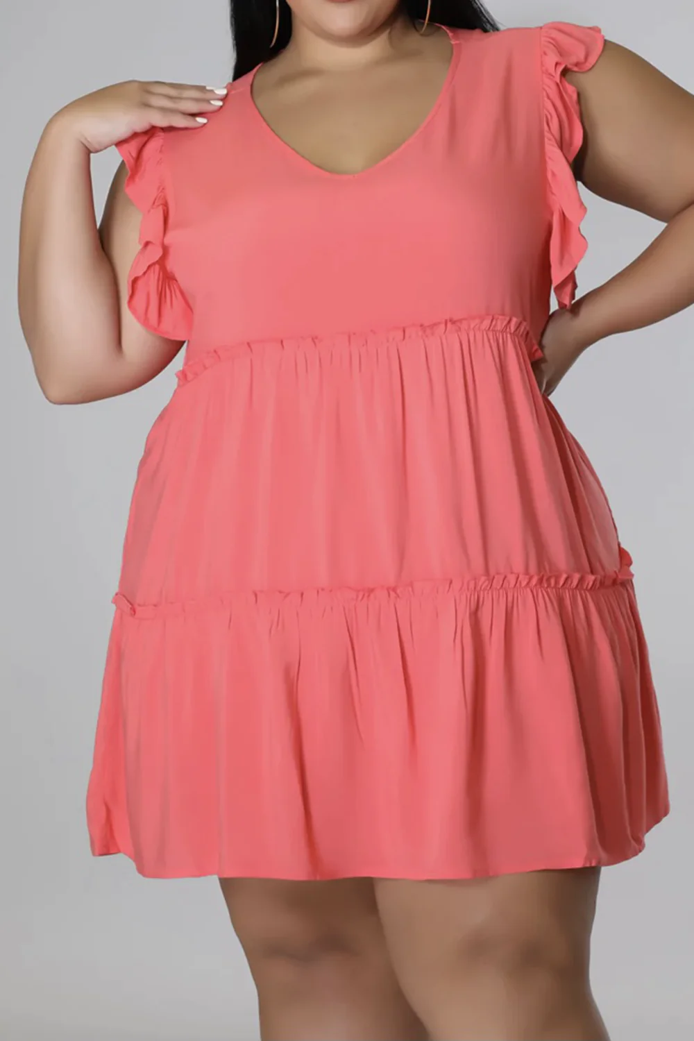 Plus Size V-Neck Frill Trim Mini Dress - Image 8