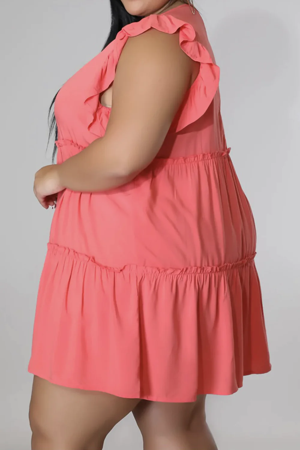 Plus Size V-Neck Frill Trim Mini Dress - Image 9