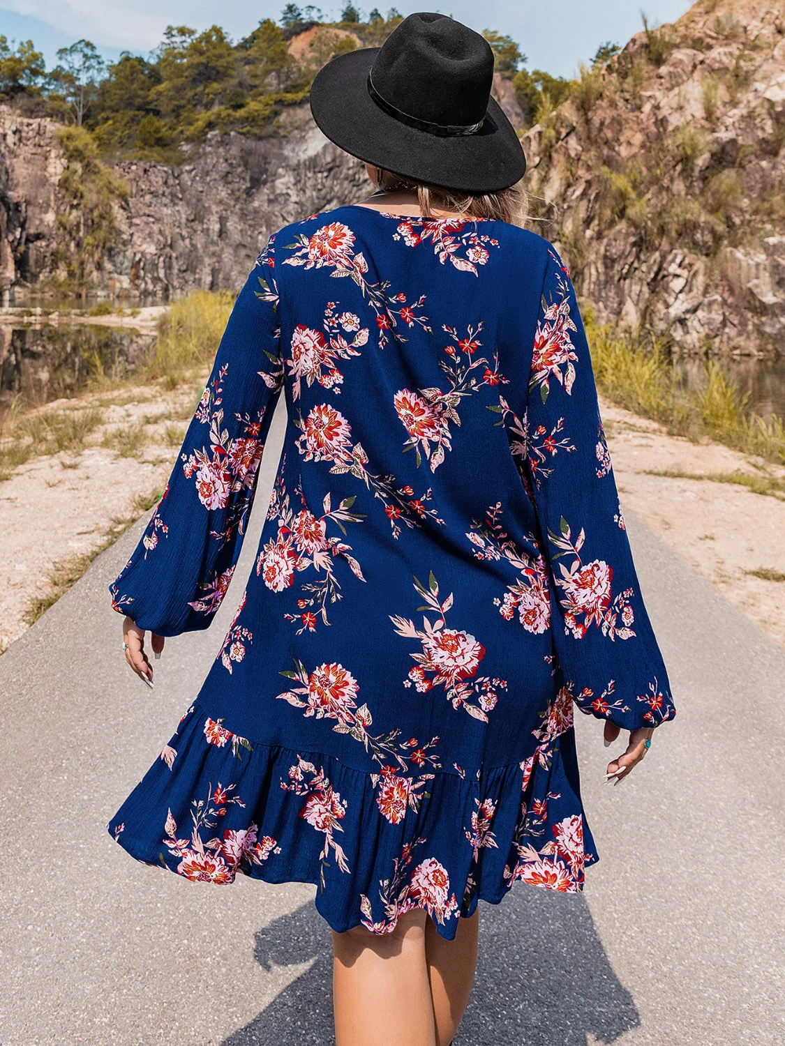 Plus Size V-Neck Long Sleeve Dress - Image 2