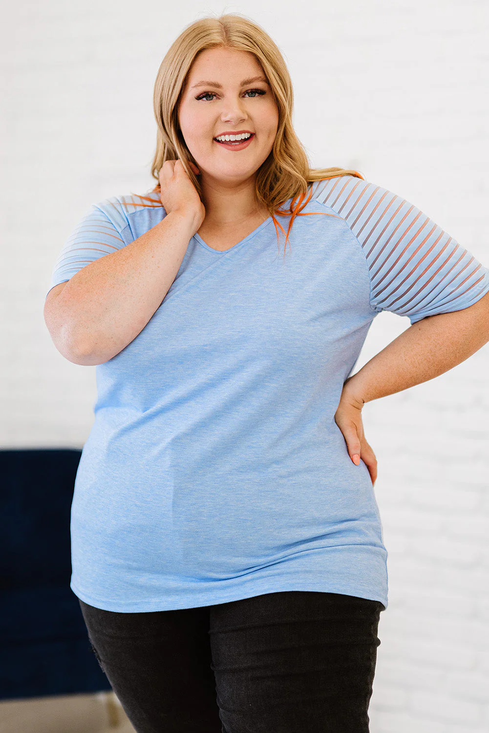 Plus Size V-Neck Raglan Sleeve Tee - Image 7