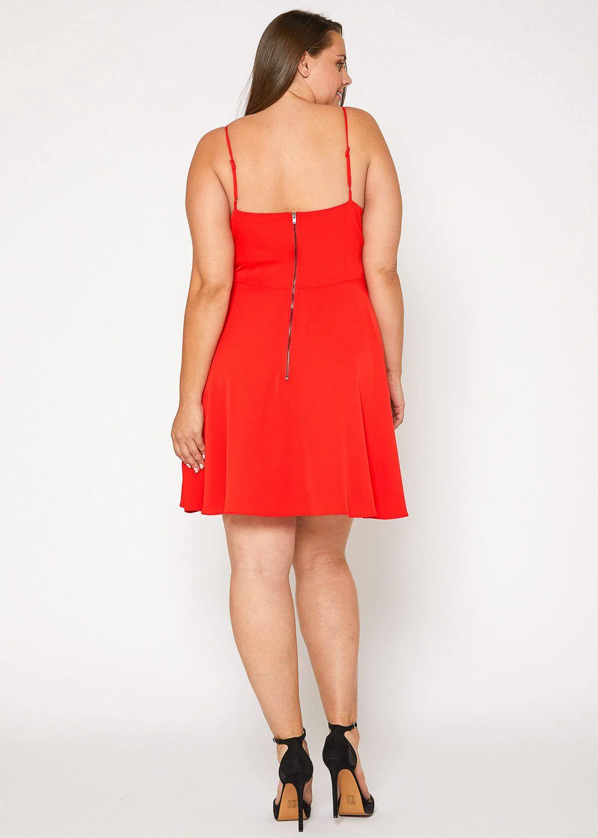 Plus Size V-neck Spaghetti Strap Cocktail Dress in Poppy Red by Shop at Konus - Image 3