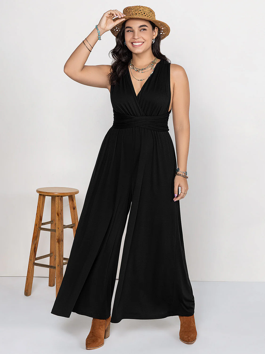 Plus Size V-Neck Wide Leg Jumpsuit - Image 2