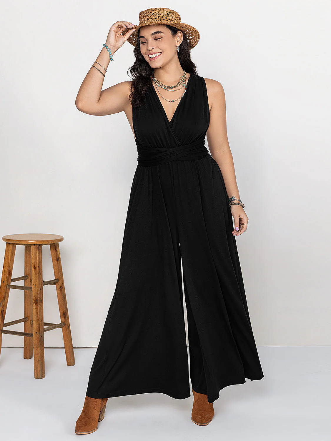 Plus Size V-Neck Wide Leg Jumpsuit - Image 3