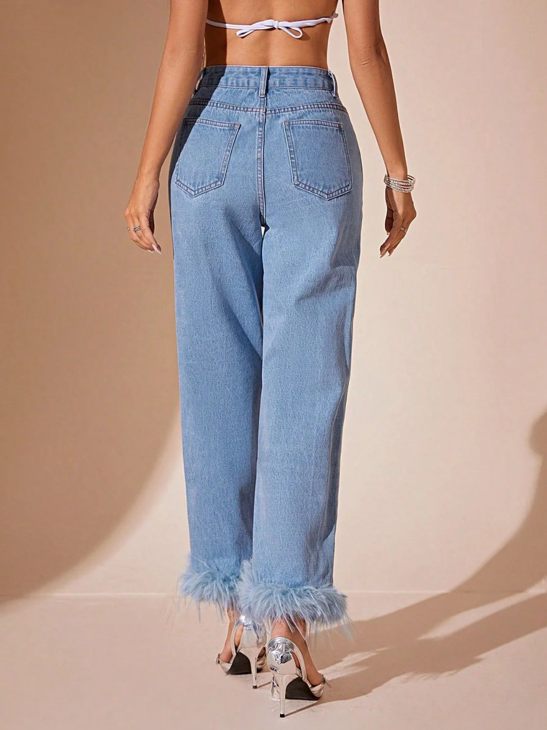 Plush Hem High Rise Straight Jeans - Image 2