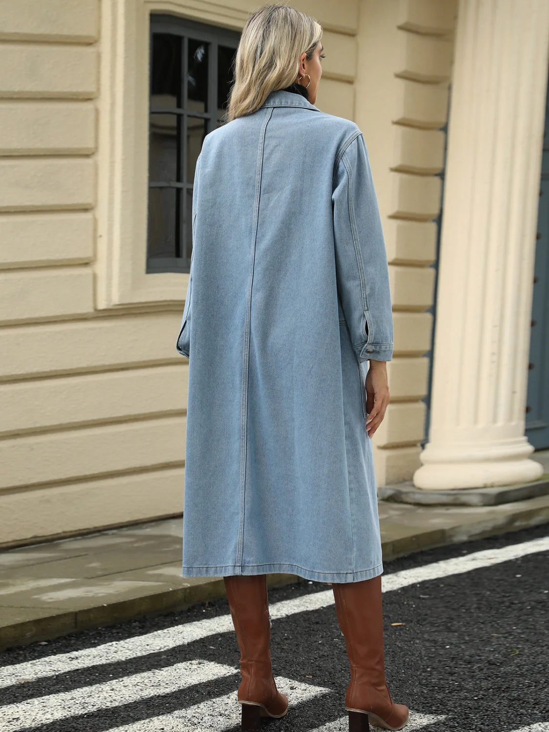 Pocketed Button Down Collared Neck Denim Jacket - Image 2