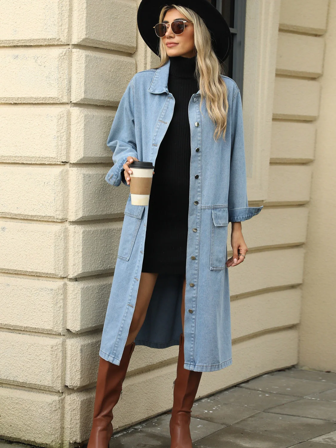 Pocketed Button Down Collared Neck Denim Jacket - Image 6