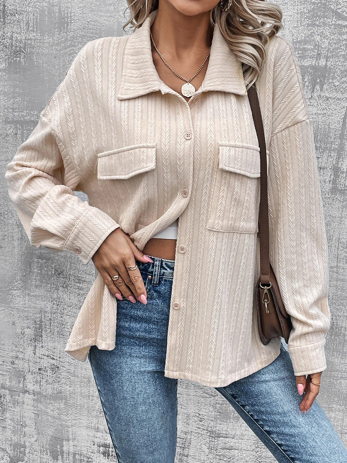 Pocketed Button Up Dropped Shoulder Jacket - Image 4