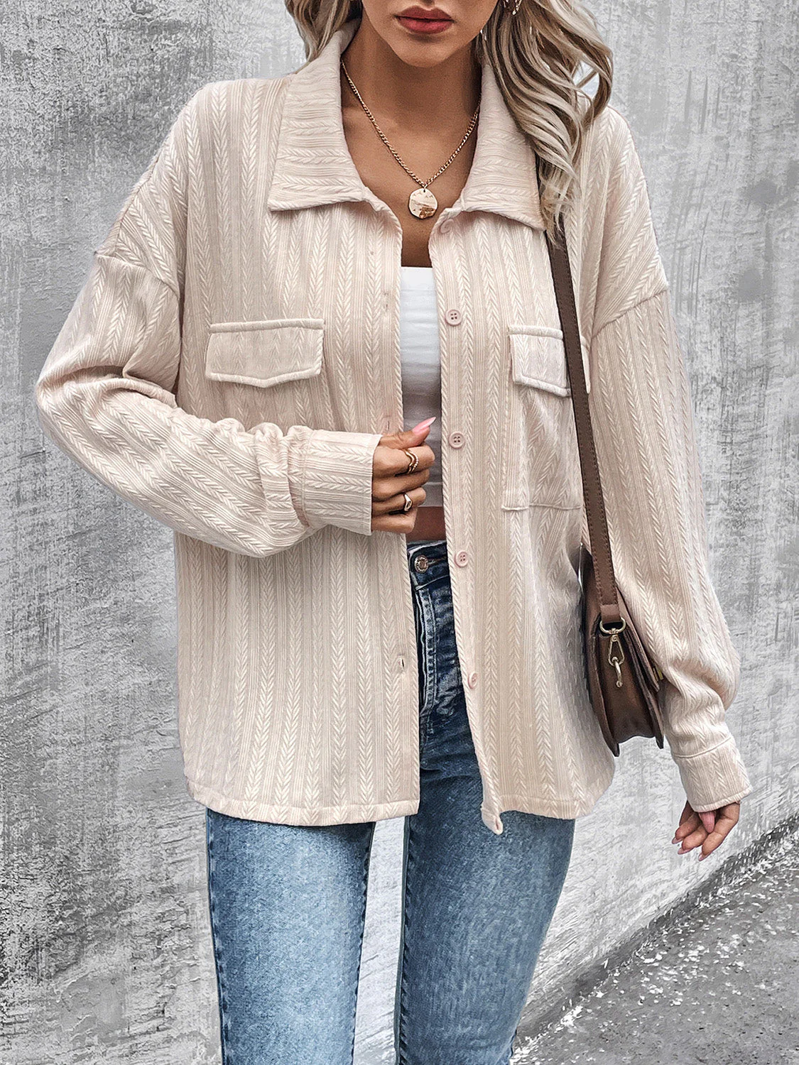 Pocketed Button Up Dropped Shoulder Jacket - Image 5