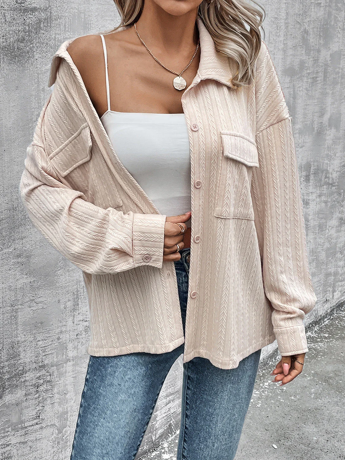 Pocketed Button Up Dropped Shoulder Jacket - Image 6