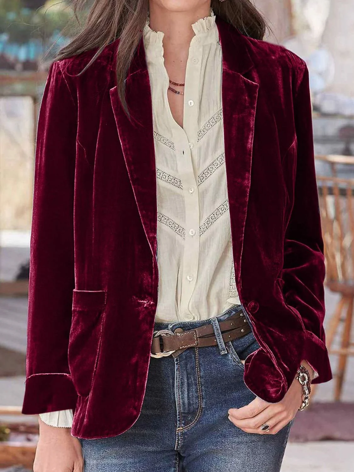 Pocketed Button Up Lapel Collar Blazer - Image 11