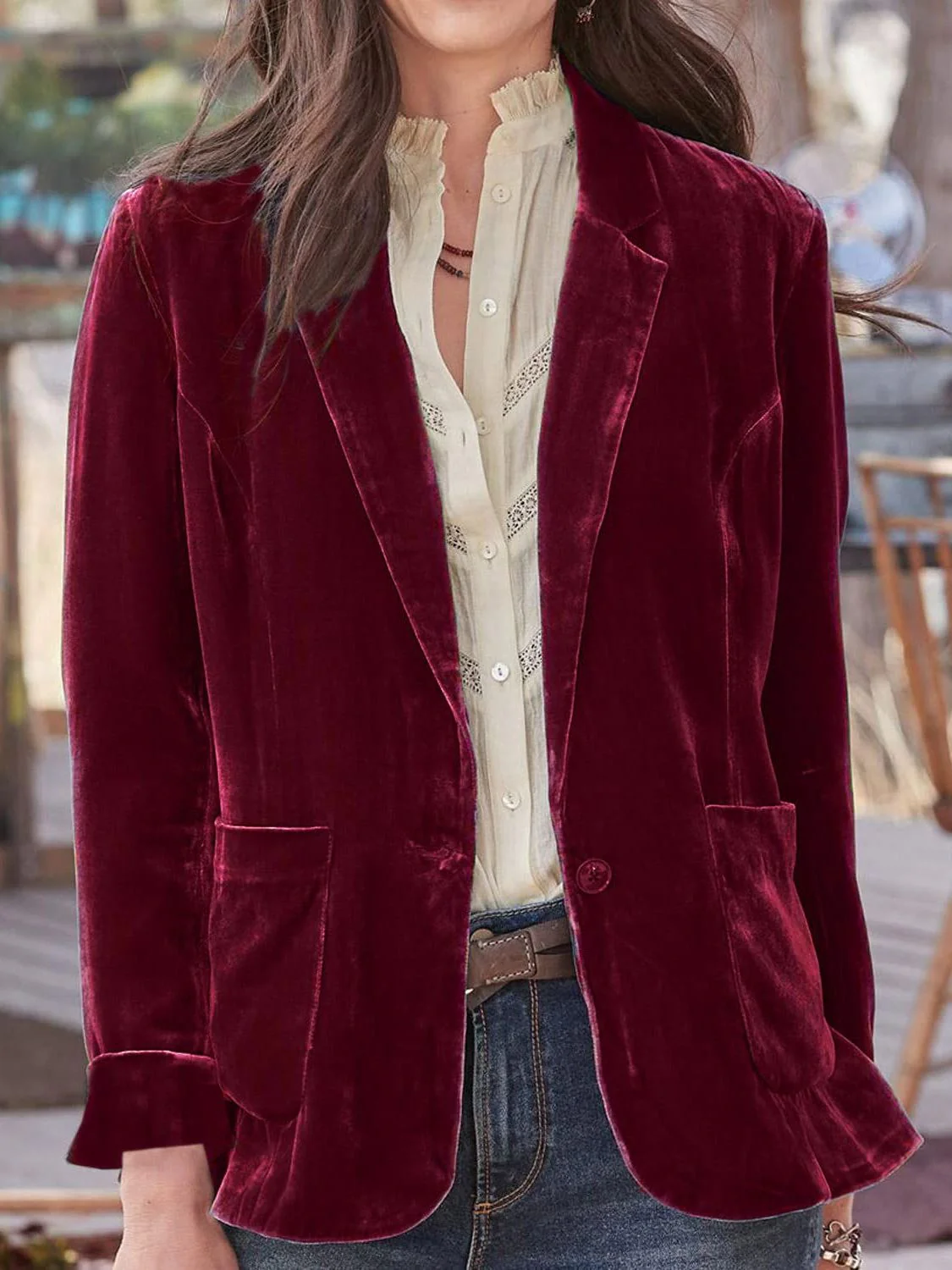 Pocketed Button Up Lapel Collar Blazer - Image 13