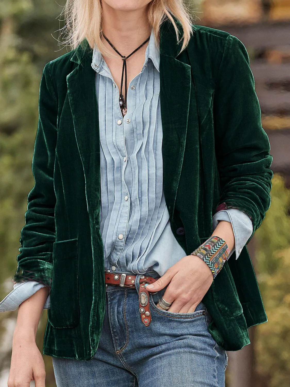Pocketed Button Up Lapel Collar Blazer - Image 17