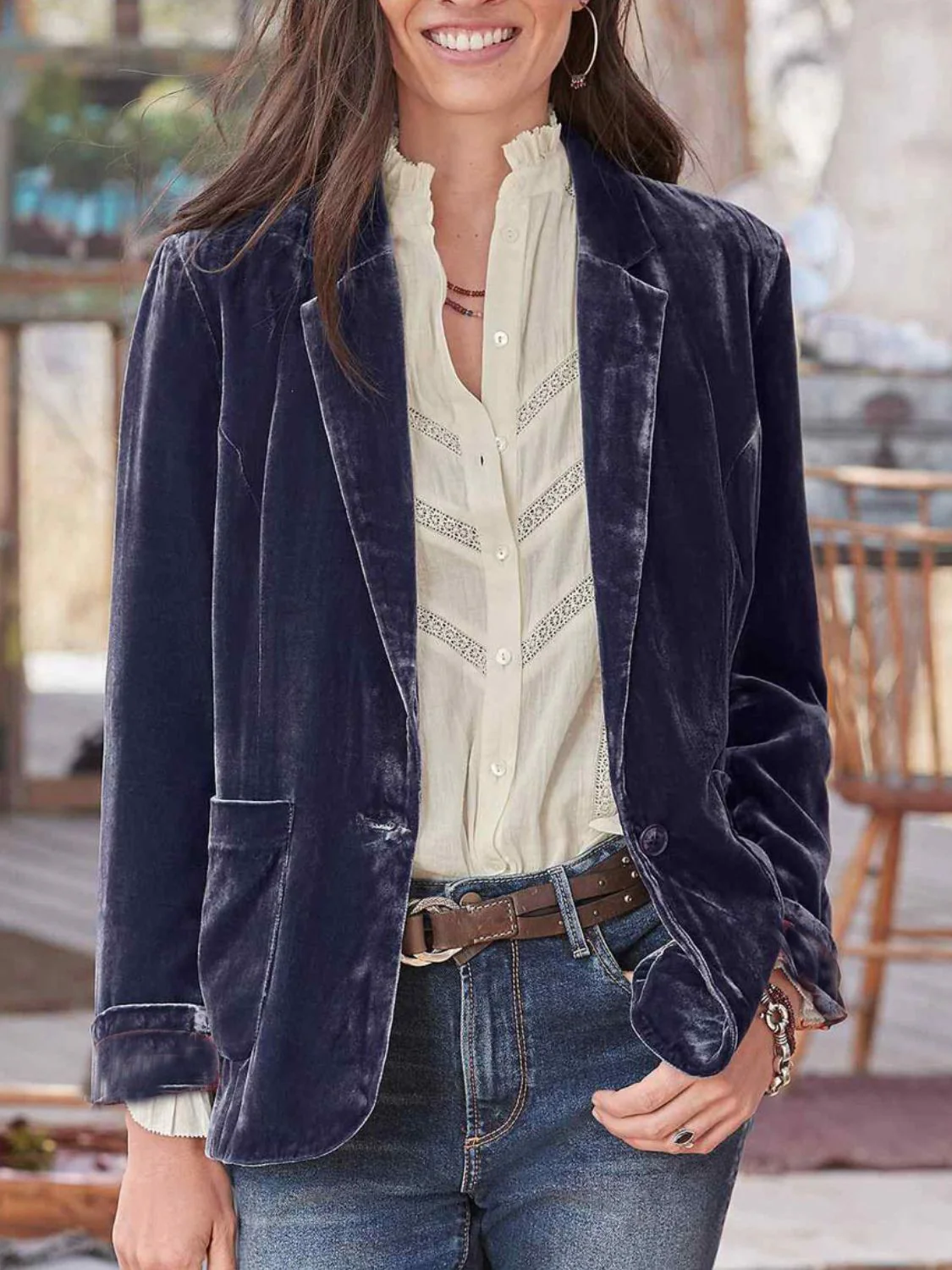 Pocketed Button Up Lapel Collar Blazer - Image 6
