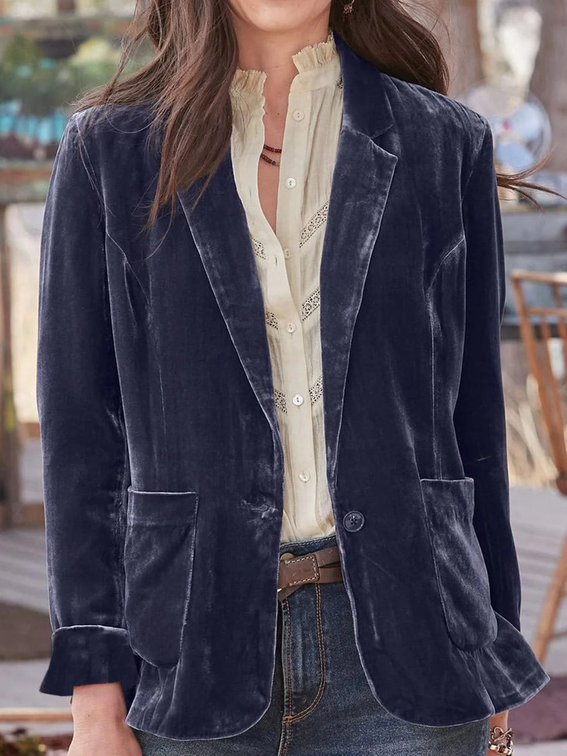 Pocketed Button Up Lapel Collar Blazer - Image 7