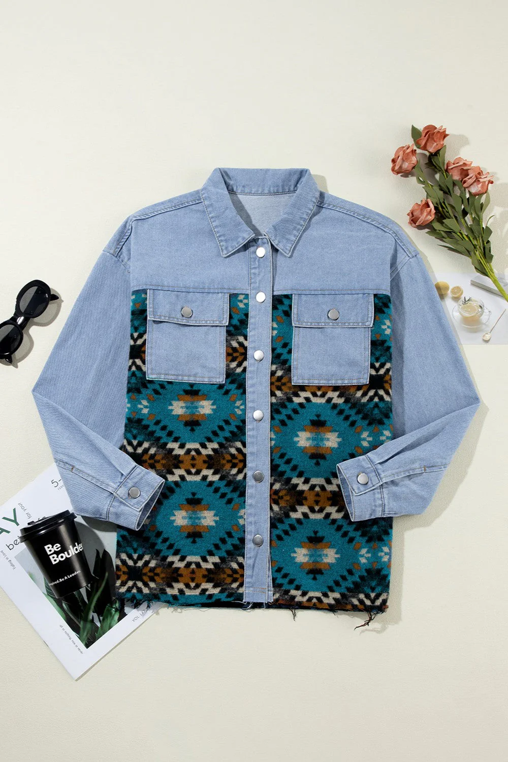Pocketed Button Up Long Sleeve Denim Jacket - Image 6