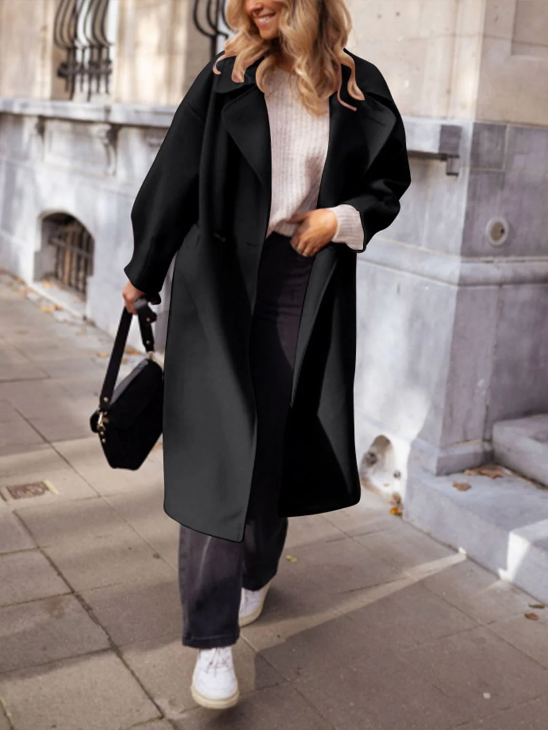 Pocketed Collared Neck Long Sleeve Coat - Image 5