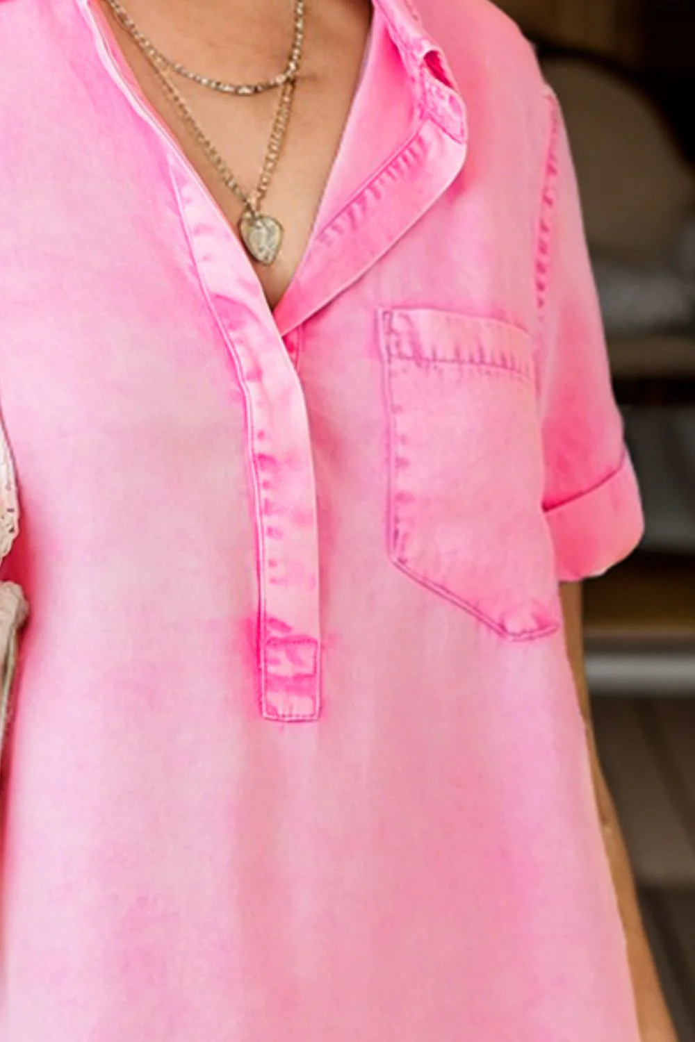 Pocketed Collared Neck Short Sleeve Denim Dress - Image 6