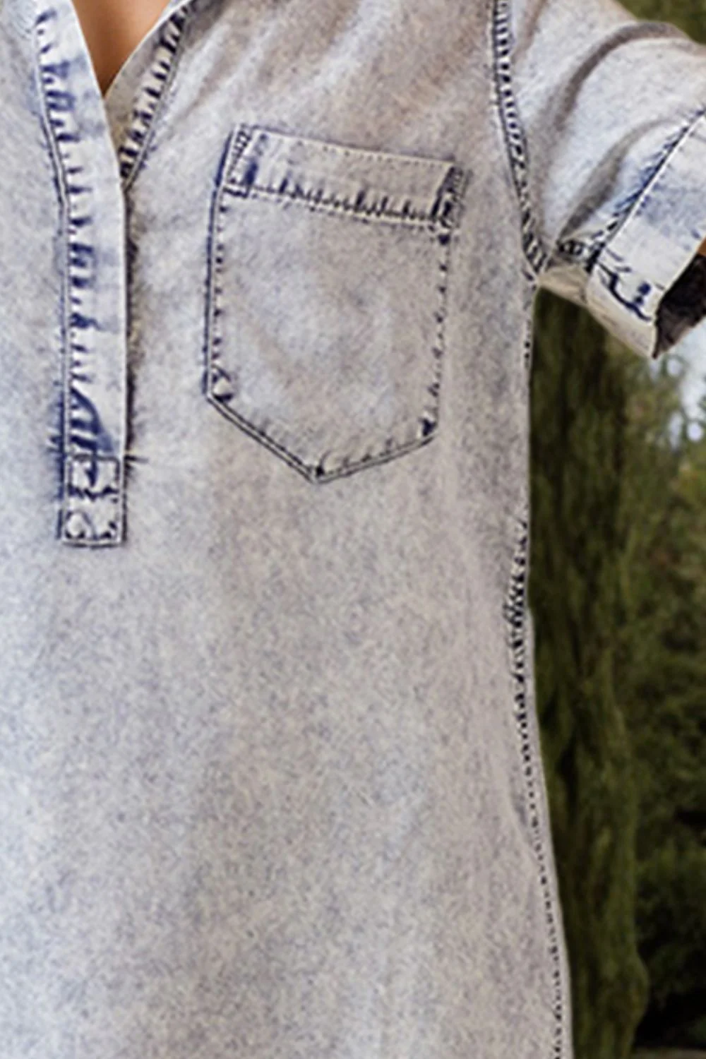 Pocketed Collared Neck Short Sleeve Denim Dress - Image 9