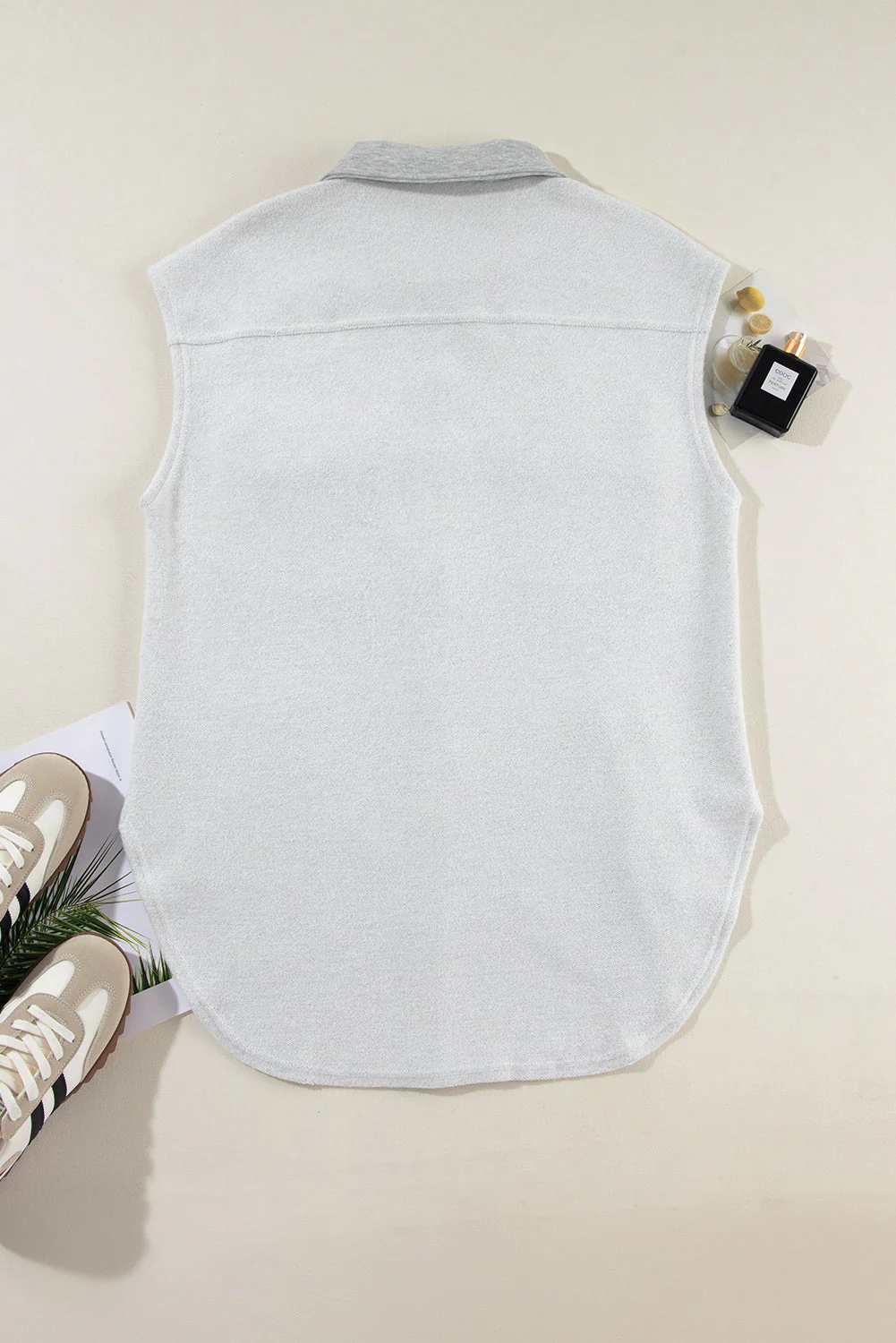 Pocketed Curved Hem Button Up Vest - Image 8