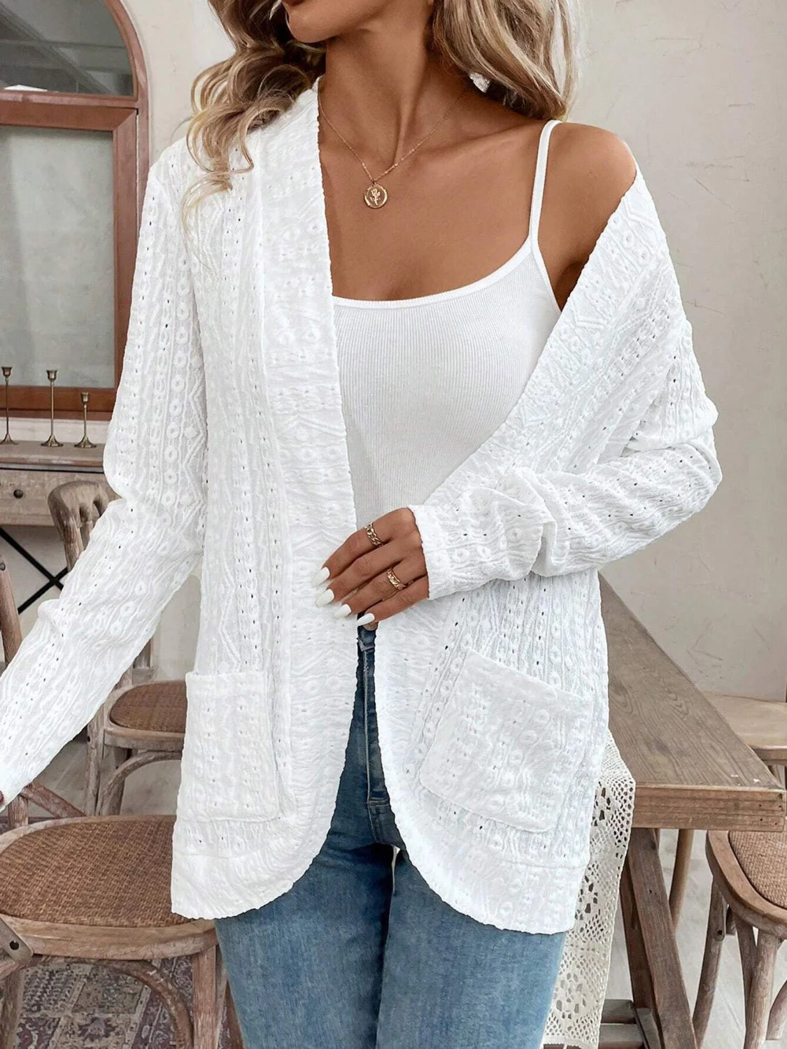 Pocketed Eyelet Open Front Cover Up - Image 3