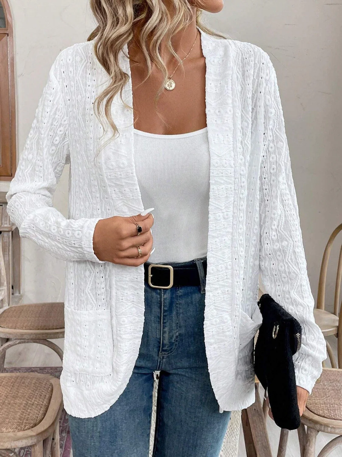 Pocketed Eyelet Open Front Cover Up - Image 4