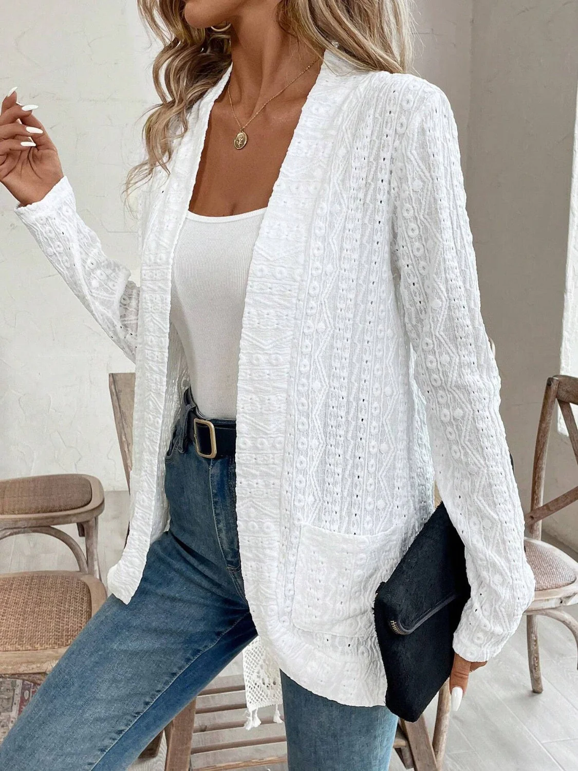Pocketed Eyelet Open Front Cover Up - Image 5