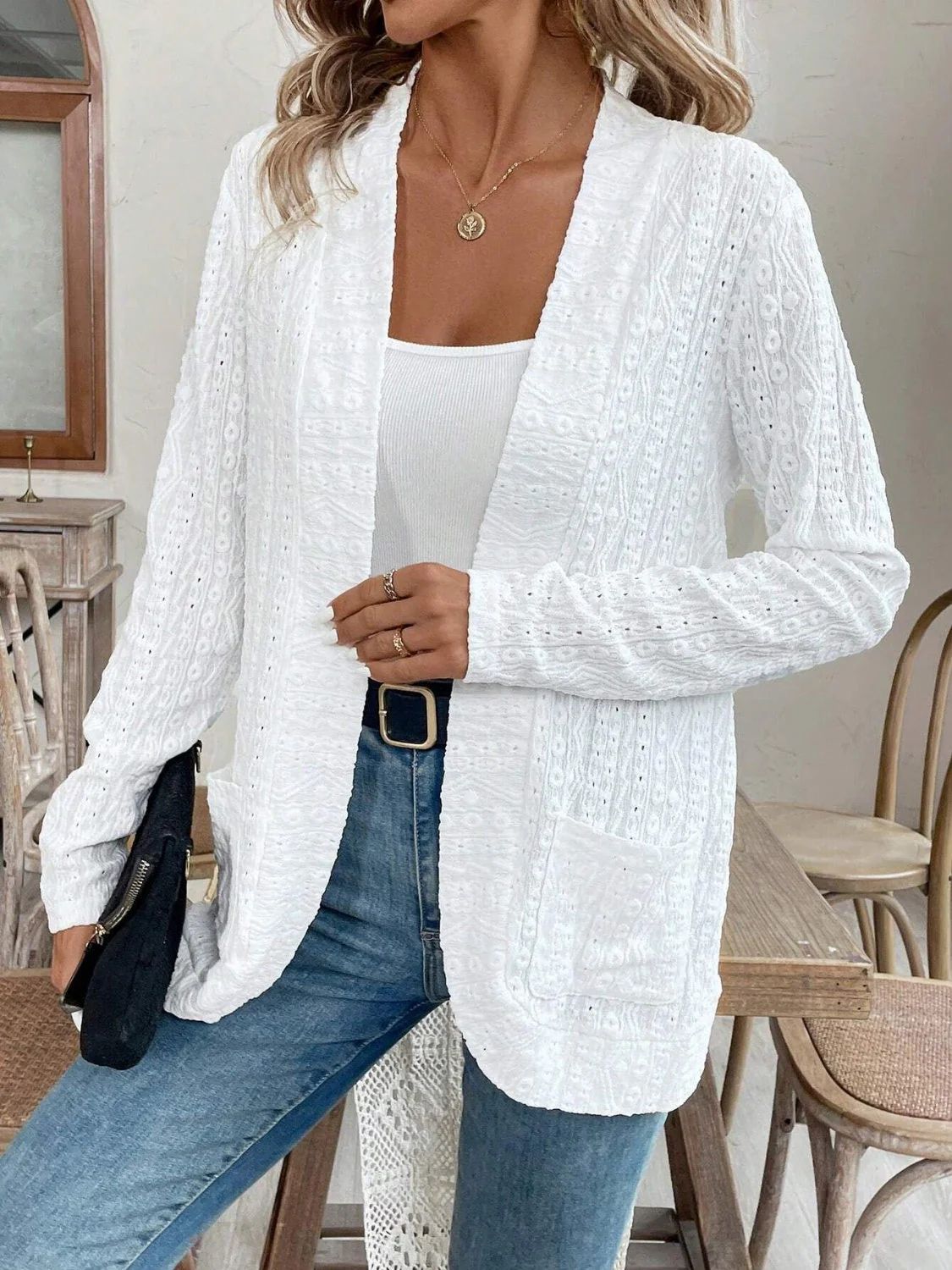 Pocketed Eyelet Open Front Cover Up - Image 6