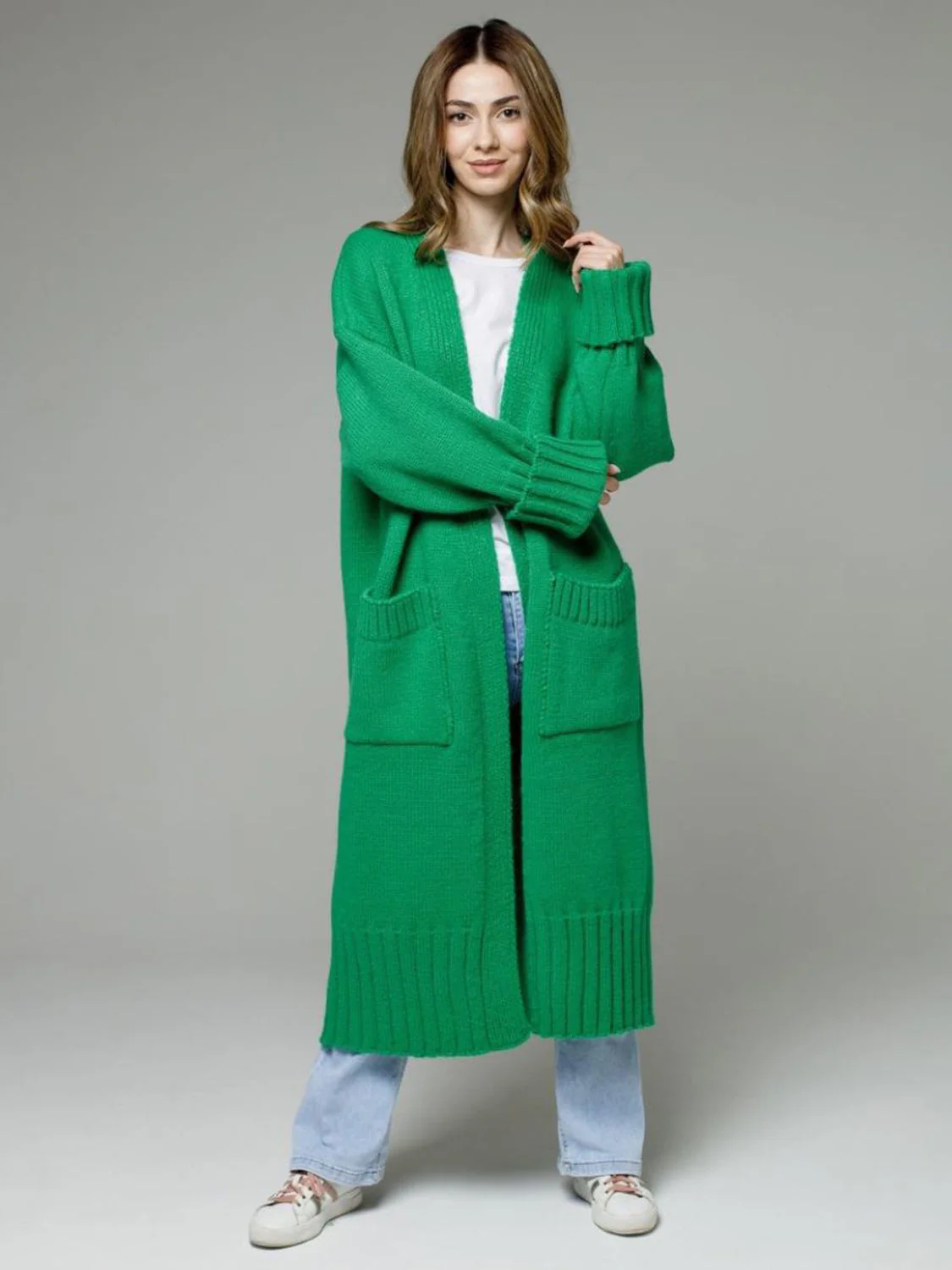 Pocketed Open Front Dropped Shoulder Cardigan - Image 11
