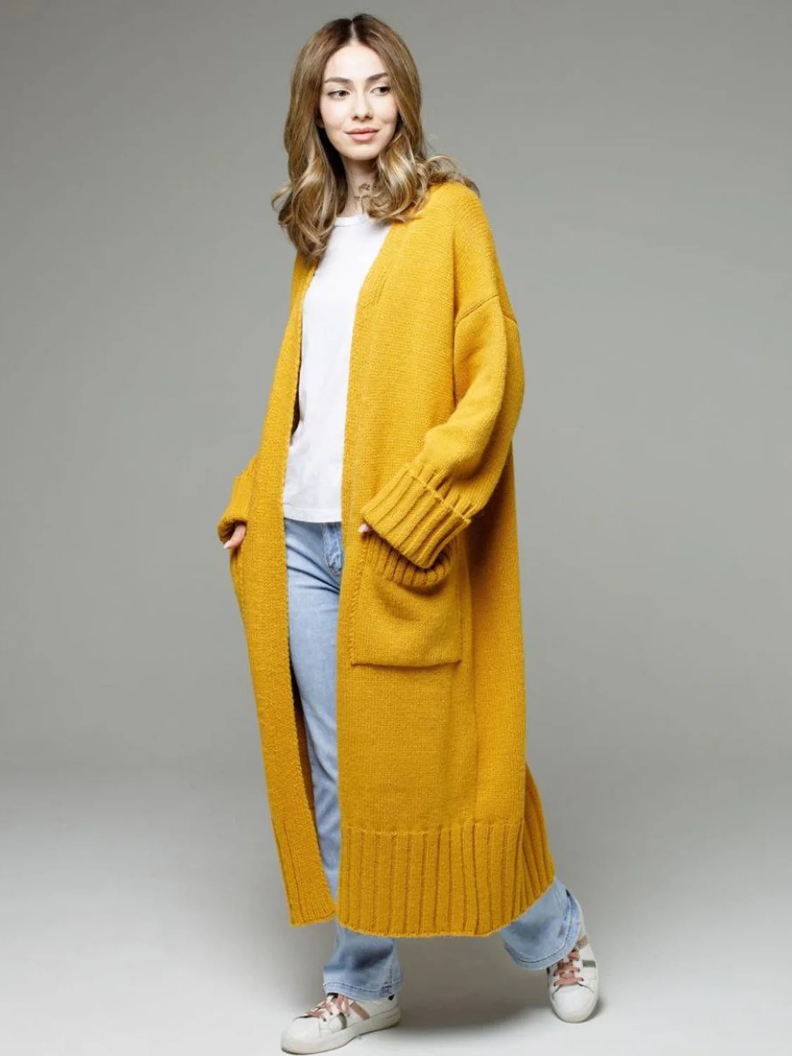 Pocketed Open Front Dropped Shoulder Cardigan - Image 14