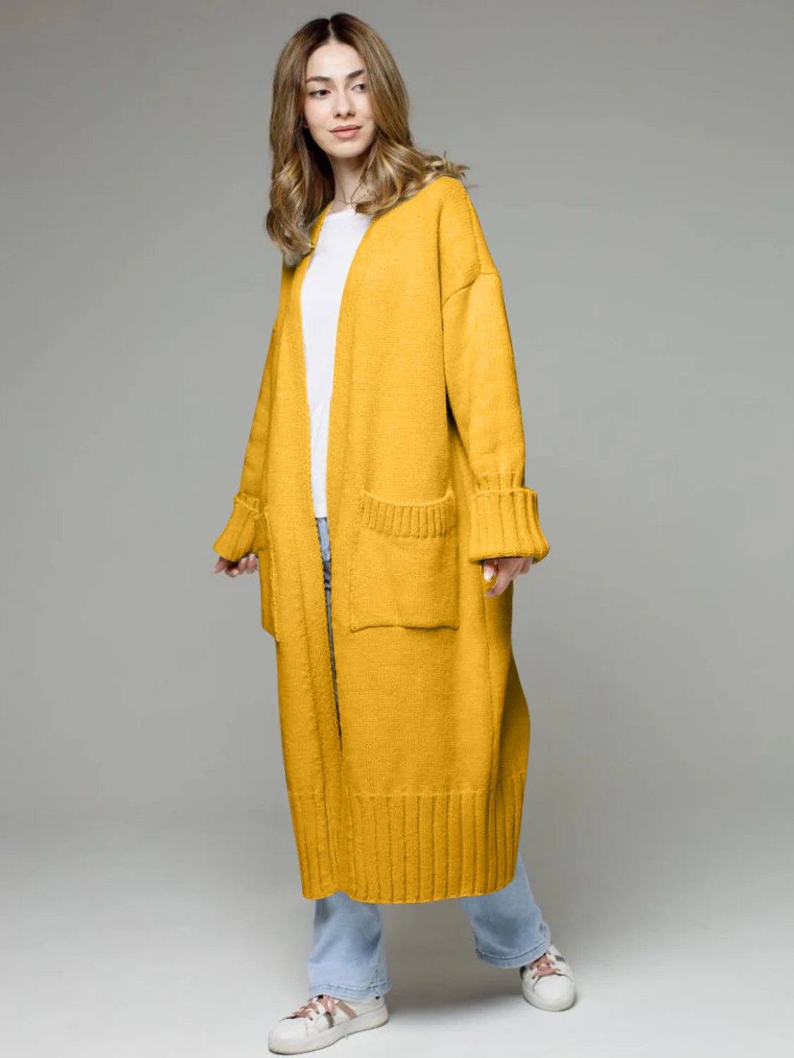 Pocketed Open Front Dropped Shoulder Cardigan - Image 15