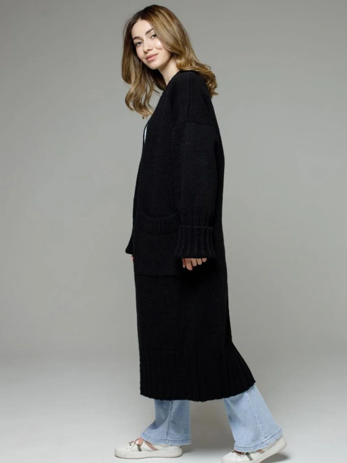 Pocketed Open Front Dropped Shoulder Cardigan - Image 19