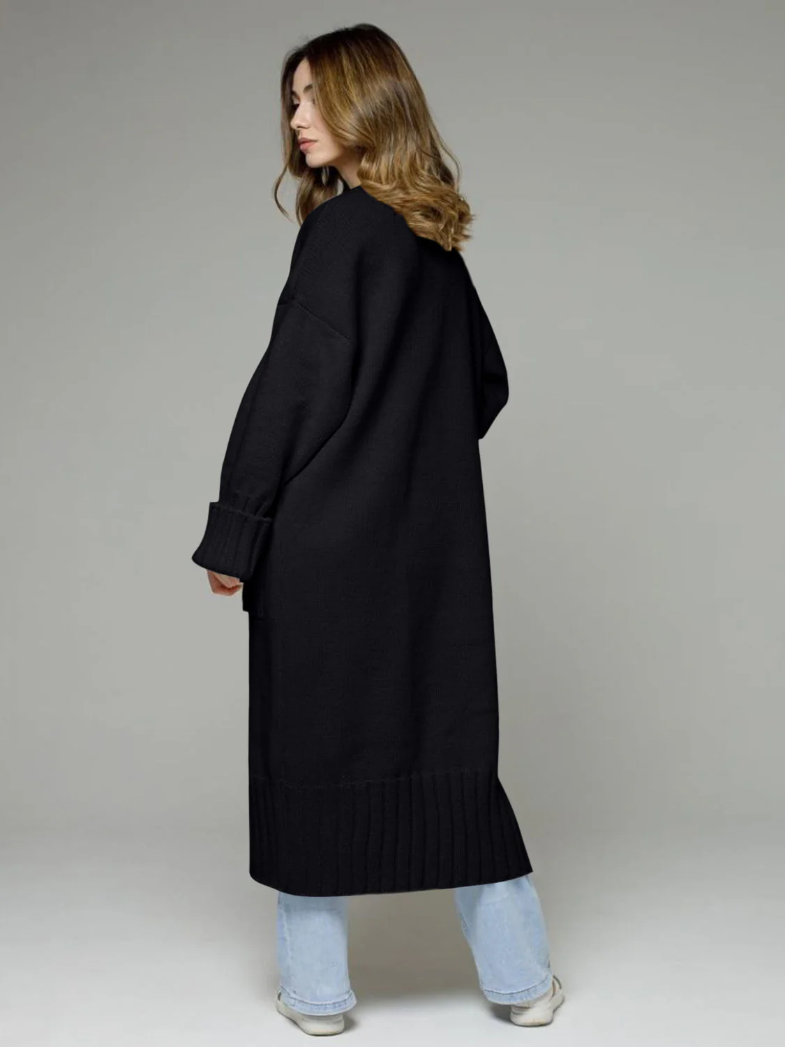 Pocketed Open Front Dropped Shoulder Cardigan - Image 20