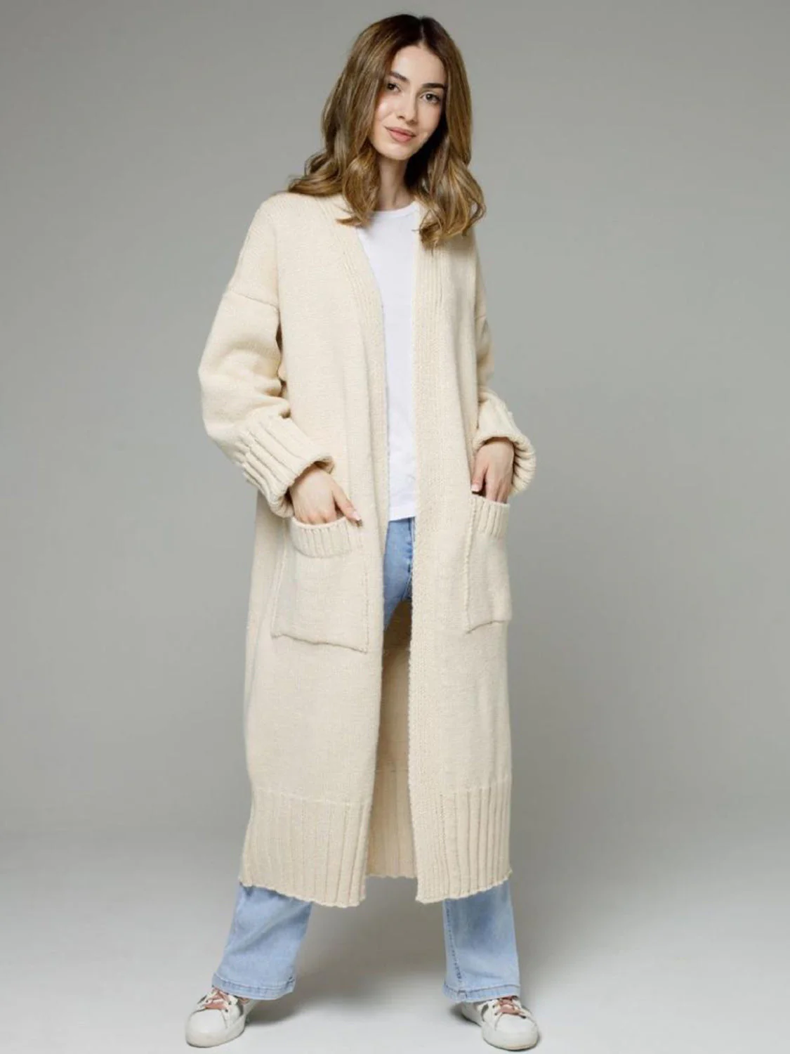 Pocketed Open Front Dropped Shoulder Cardigan - Image 4