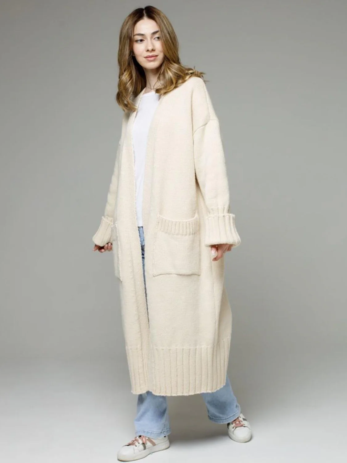 Pocketed Open Front Dropped Shoulder Cardigan - Image 5