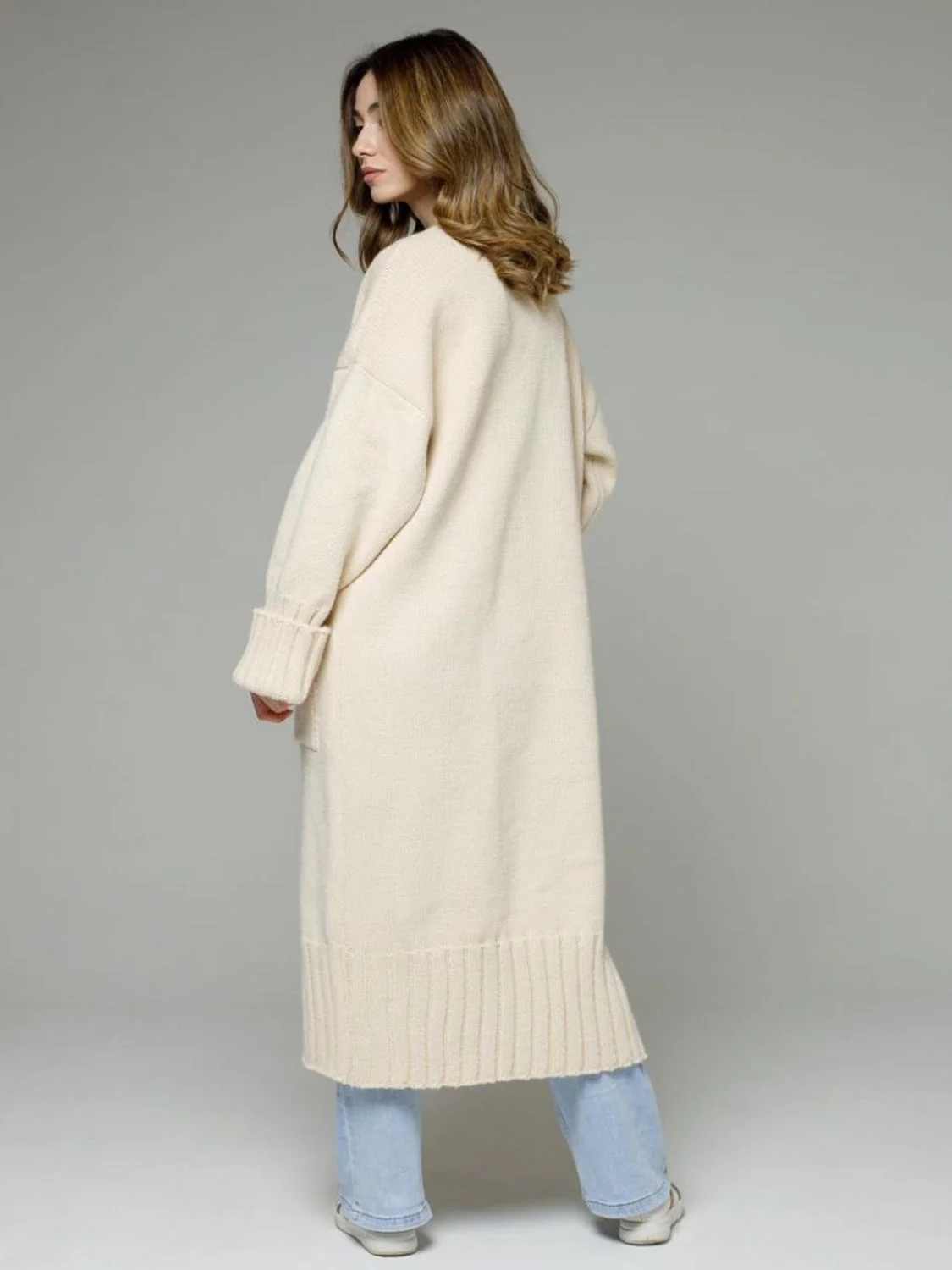 Pocketed Open Front Dropped Shoulder Cardigan - Image 6