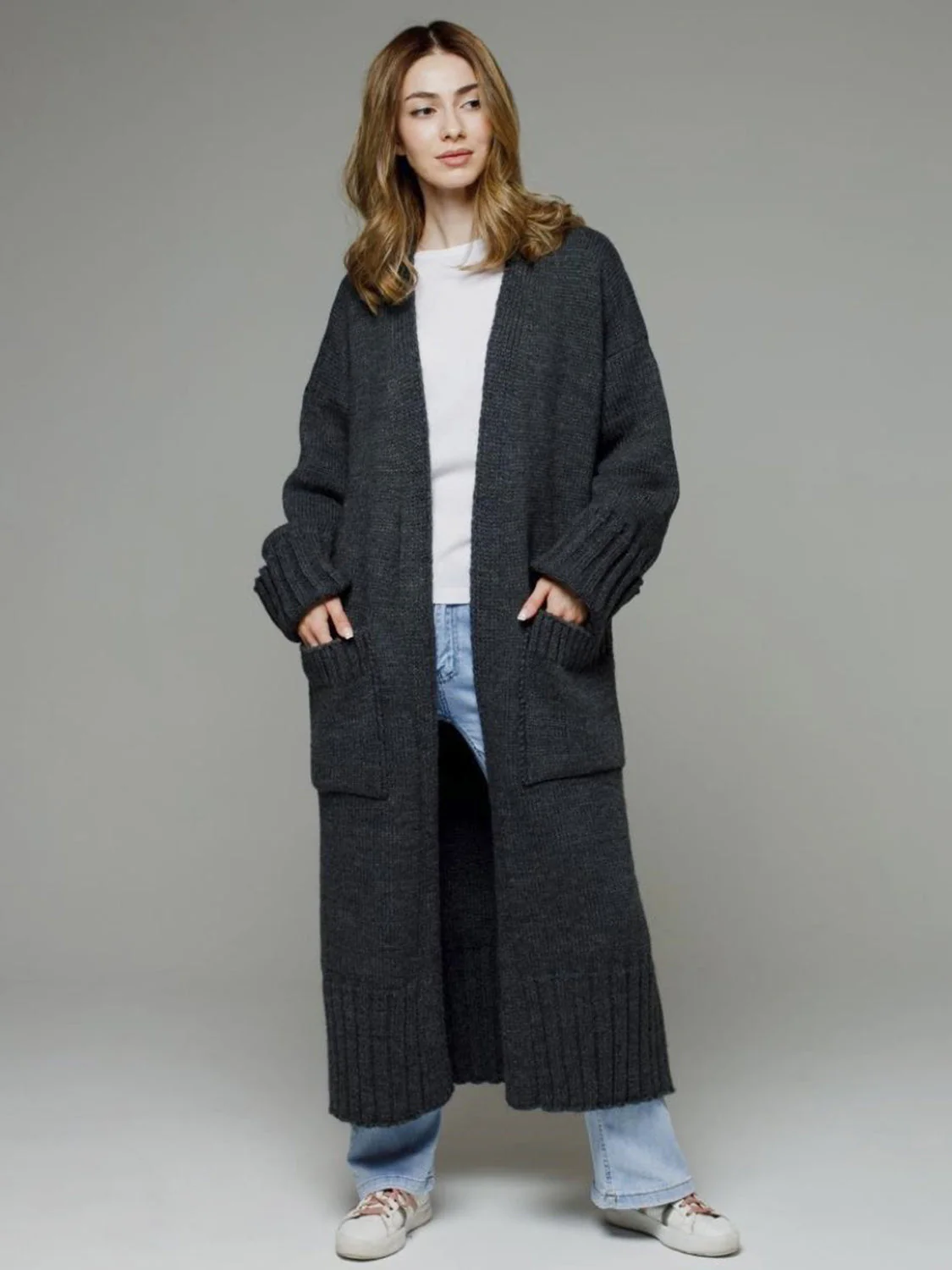 Pocketed Open Front Dropped Shoulder Cardigan - Image 7
