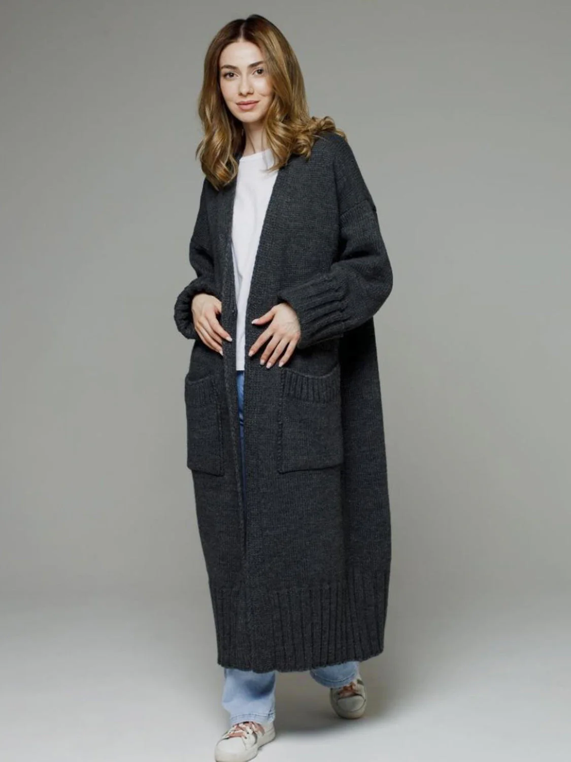 Pocketed Open Front Dropped Shoulder Cardigan - Image 8