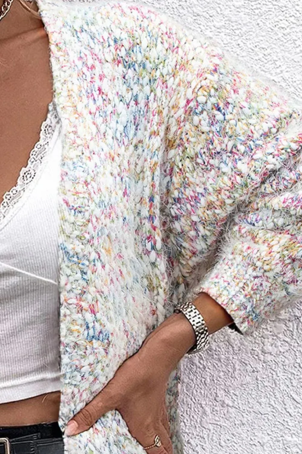 Pocketed Open Front Long Sleeve Cardigan - Image 3
