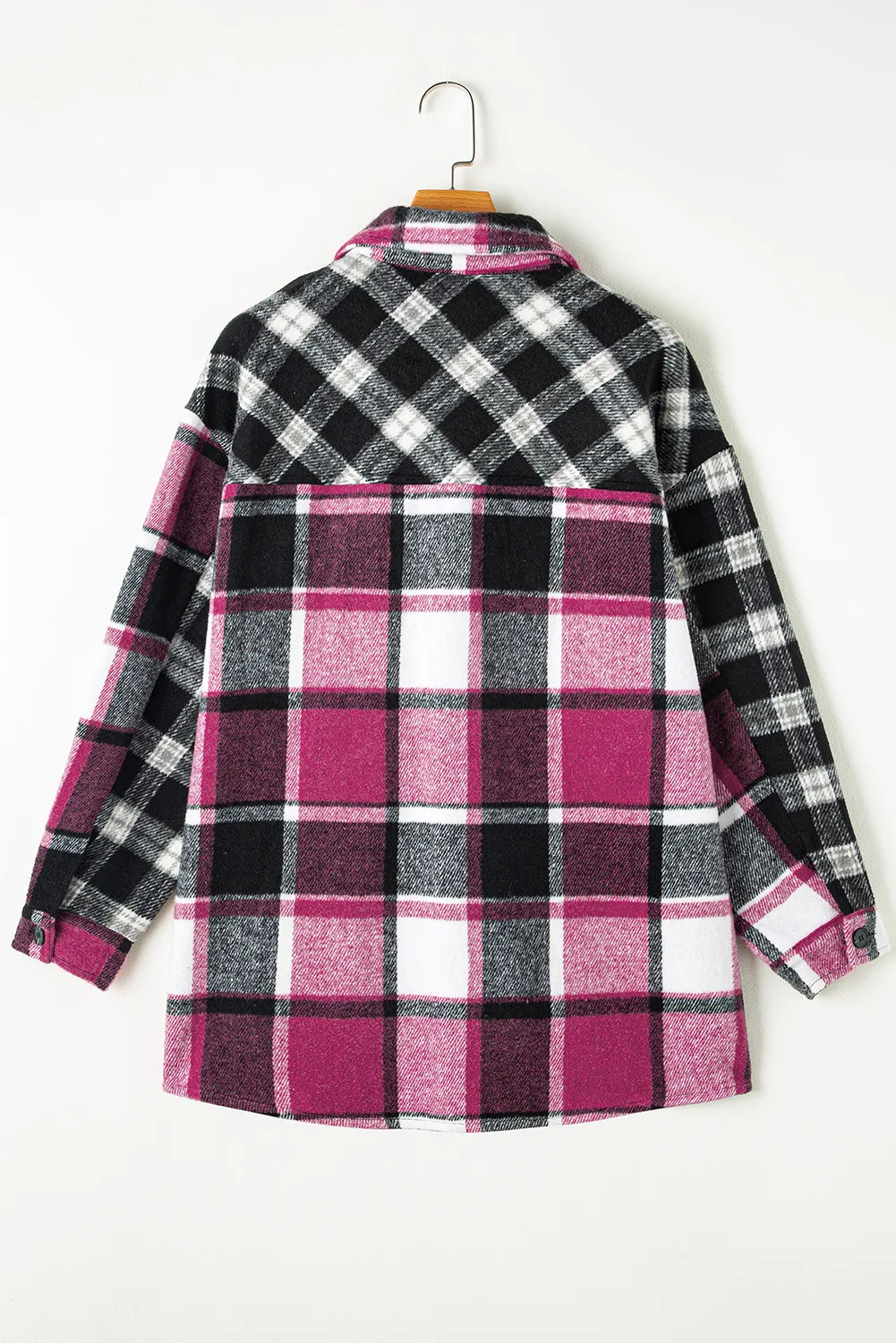 Pocketed Plaid Collared Neck Long Sleeve Shacket - Image 4
