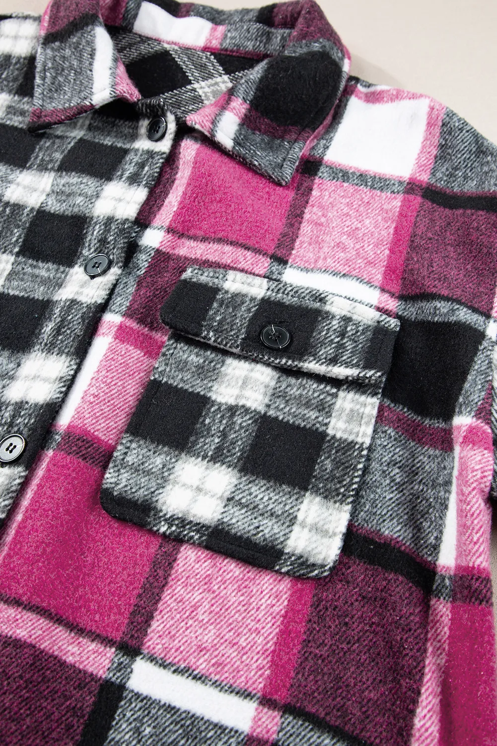 Pocketed Plaid Collared Neck Long Sleeve Shacket - Image 6