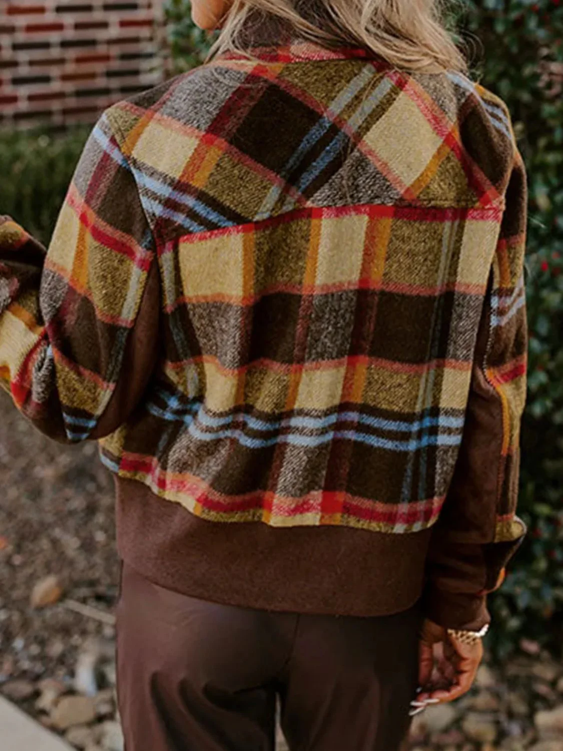 Pocketed Plaid Long Sleeve Jacket - Image 2