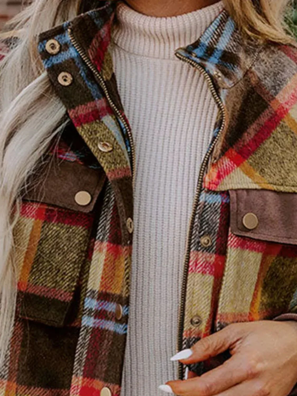 Pocketed Plaid Long Sleeve Jacket - Image 3